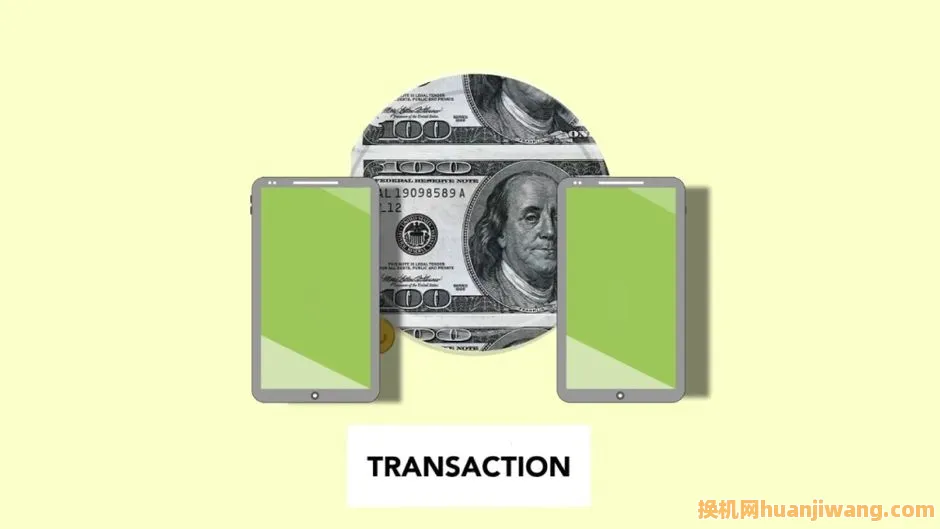 Isometric image of online money transfer via mobile phones on light background \